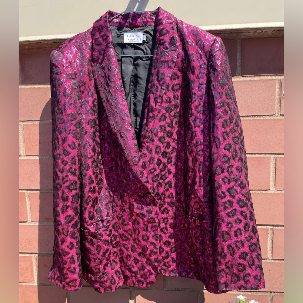 Tanya Taylor Women's Pink Metallic Leopard Print Blazer – Bold Statement Jacket